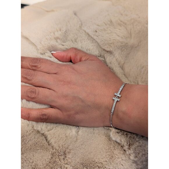 Adjustable 925 Sterling Silver Bracelet – Sparkling CZ Accents – Elegant Fit - Picture 1 of 7